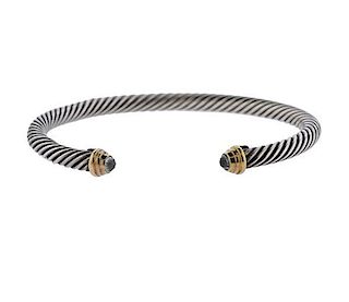 David Yurman Silver 18K Gold Topaz Cuff Bracelet
