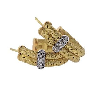 18K Gold Diamond Woven Hoop Earrings