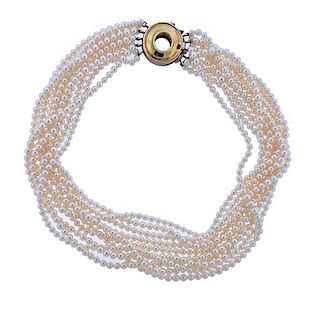 Tiffany &amp; Co Paloma Picasso Gold Silver Clasp Pearl Necklace
