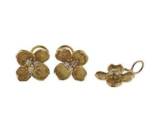 Tiffany &amp; Co Dogwood 18K Gold Diamond Earrings Pendant Set