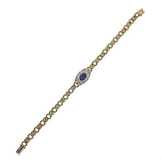 French 18K Gold Diamond Sapphire Bracelet