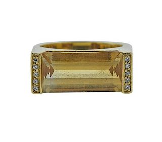 18K Gold Diamond Yellow Gemstone Ring