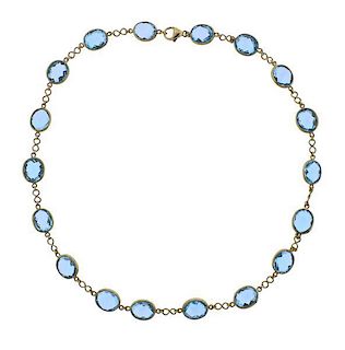18K Gold Blue Gemstone Station Necklace