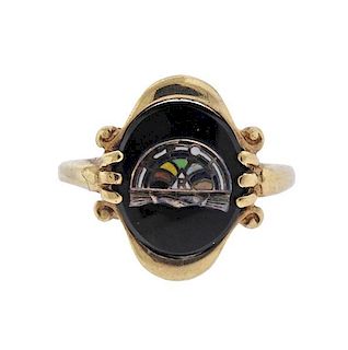 Antique Gold Onyx Gemstone BFCL R Masonic Auxiliary Ring
