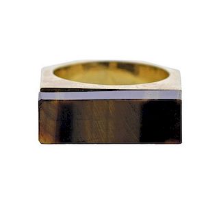 1970s 18K Gold Tiger&#39;s Eye Gemstone Ring