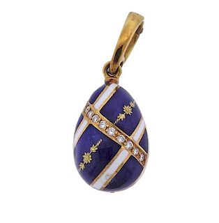 Faberge 18K Gold Diamond Enamel Egg Pendant