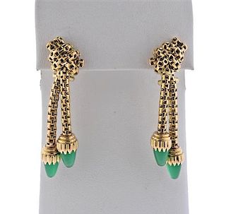 18K Gold Green Agate Dangle Earrings