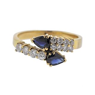 18K Gold Diamond Sapphire Bypass Ring