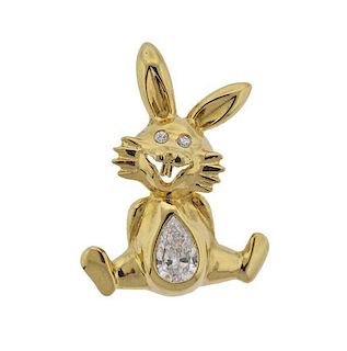 18K Gold Diamond Bunny Pendant Charm