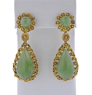 14K Gold Jade Drop Earrings