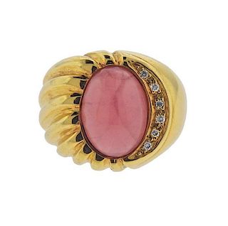18K Gold Diamond Pink Gemstone Ring