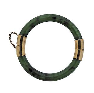 10K Gold Jade Bangle Bracelet