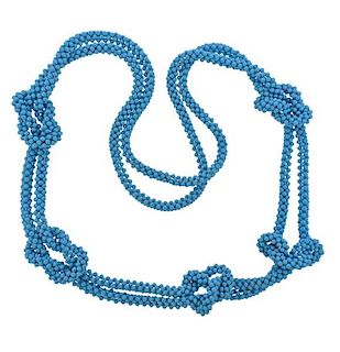 Blue Bead Knotted Long Necklace