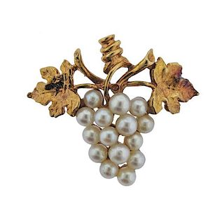 14K Gold Pearl Grape Bunch Brooch