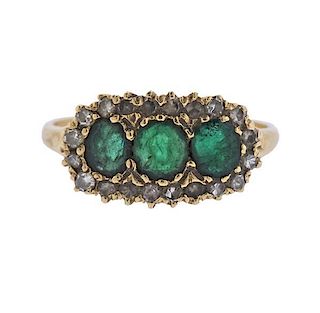 Antique 14K Gold Diamond Green Stone Ring