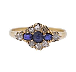 Antique 18K Gold Diamond Blue Gemstone Ring