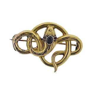 Antique Victorian 18K Gold Gemstone Snake Brooch