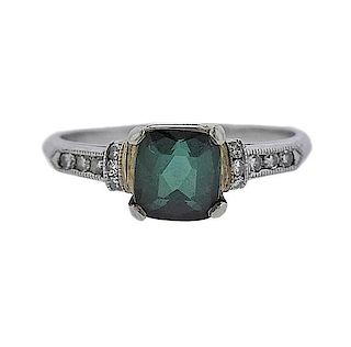 Platinum Green Stone Diamond Ring