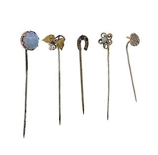 Antique Gold Opal Pearl Stick Pin Lot of 5