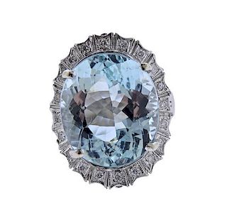 14K Gold 18.5ct Aquamarine Diamond Ring