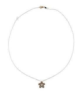 14K Gold Diamond Flower Pendant Necklace