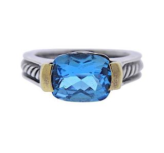 David Yurman 14K Gold Sterling Blue Topaz Ring