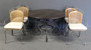 Vintage Wood Top and Iron Base Tavern Table and 4