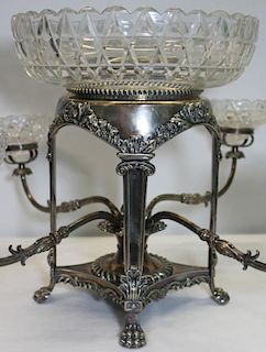 SILVER-PLATED. Silver-plated and Cut Glass Epergne