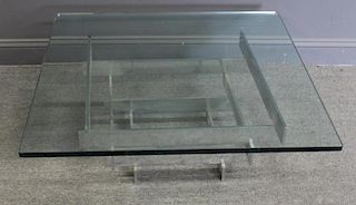 MIDCENTURY. Aluminum Tiered Coffe Table with Glass