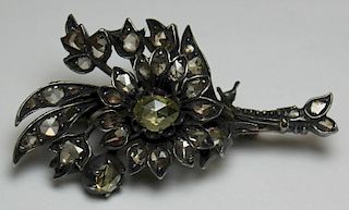JEWELRY. Antique Rose Cut Diamond Floral Brooch.