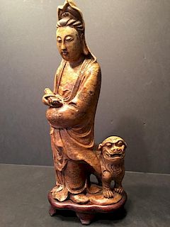 AN OLD Chinese Hard Stone (Or Jade) Guanyin, late Qing period.