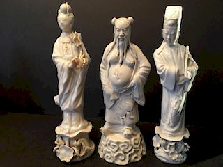THREE Old Chinese Dehua figurines, 12 1/2" highest