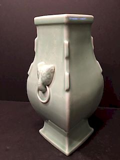 ANTIQUE Chinese Square Monochrome green vase, Yongzheng mark and period