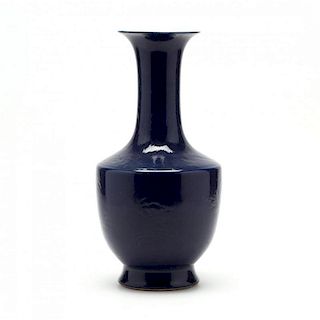 ANTIQUE Chinese Blue Glaze Carved Vase, late 19th C,