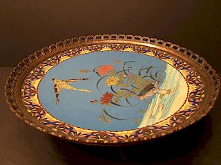 ANTIQUE Chinese Or Japanese Cloisonne Footed Plate, Late 19th C