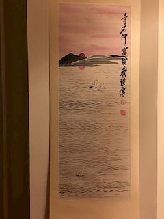 FINE Chinese Watercolor Scroll painting, Marked by Qi Baishi