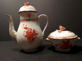 FINE Herend Teapot and covered Bowl.