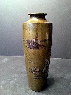 ANTIQUE Japanese Bronze Vase, marked and Meiji period.