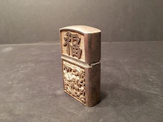 An Old CHINESE Large Sterling Silver Lighter. Weight 5 oz