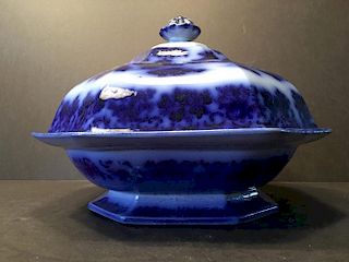 ANTIQUE 1820's Cambrian Flow Blue Covered Bowl, early 19th Century