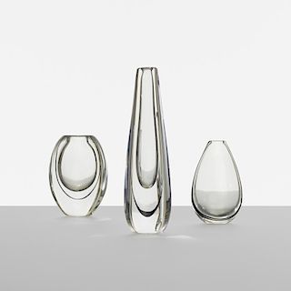 Vicke Lindstrand, collection of three vases