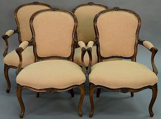 Set of four Louis XV style fauteuils, probably 19th century.   height 36 inches   Provenance: The Estate of Thomas F Hodgman.