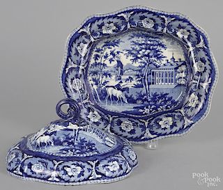 Historical blue Staffordshire covered vegetable