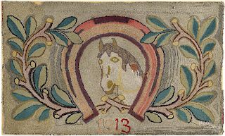American hooked rug with horse