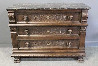 Antique Italian Style Carved, Marble Top Commode.
