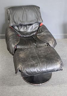 MIDCENTURY Black Leather Lounge Chair with