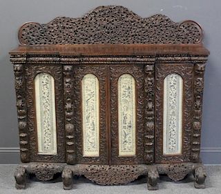 Highly Carved Antique Chinese Cabinet .