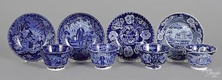 Four Historical blue Staffordshire cups & saucers