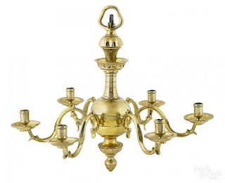 Dutch brass six-arm chandelier