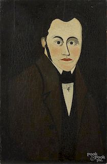 American oil on panel folk portrait of a gentleman